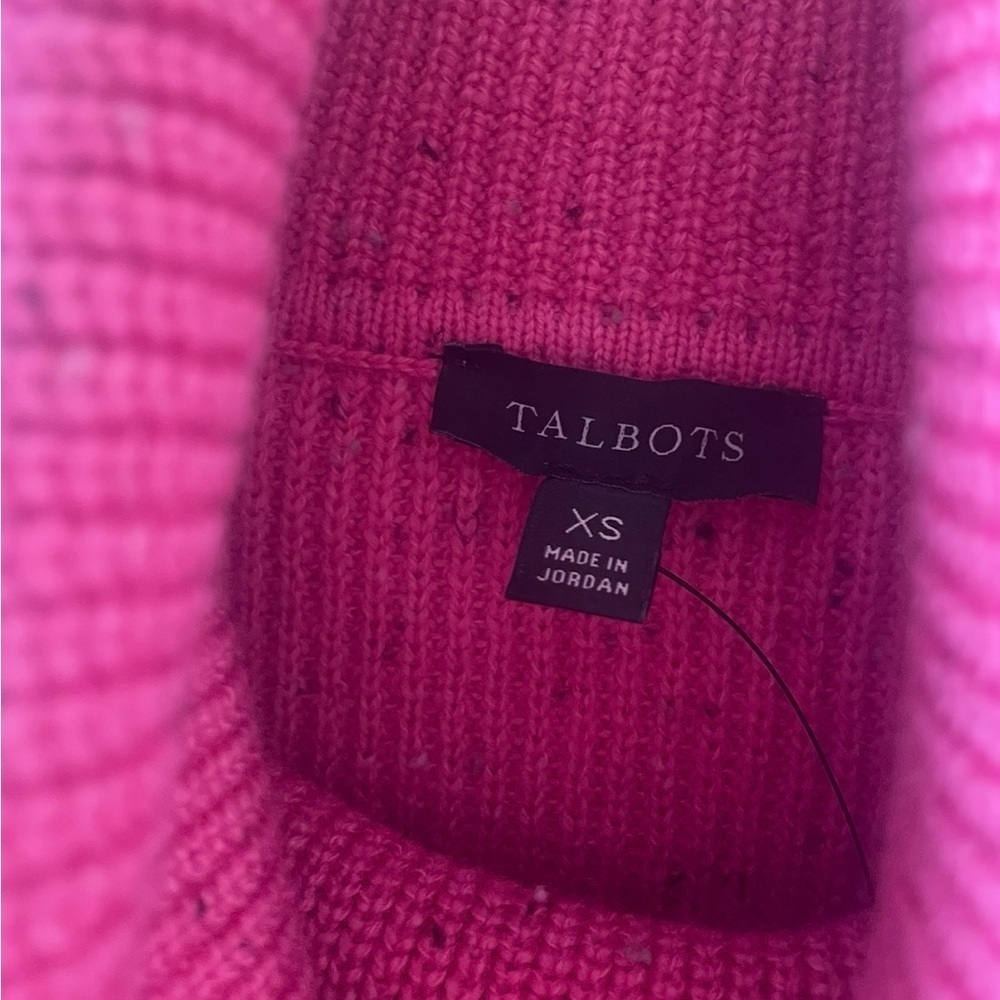 New TALBOTS Diamond Tweed Sweater Pink Cowl Neck Speckle' Knit Sz XS NWT - Picture 4 of 6